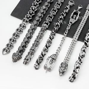 <b>Mens</b> Stainless Steel Cuban Link Bracelet Heavy Duty Black Oxidized Retro Gothic Punk Biker Style Jewelry Adjustable for <b>Men</b> - Product Image 2