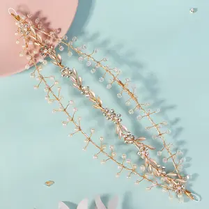 Vintage Boho Style Copper Leaf Zircon Bridal Tiara Crown Wedding Anniversary Party Hairband Accessories Jewelry
