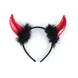 Yifan Kostum Pesta Halloween Anak-anak, Ikat Kepala Tanduk Iblis Merah Gaun Mewah Grosir