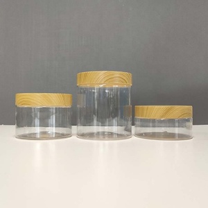 Stock 50ml 100ml 200ml <b>Plastic</b> Bamboo Wooden Lid <b>Plastic</b> <b>Jar</b> 8oz Body Butter Container Cosmetic Cream Scrub <b>Jar</b> - Product Image 4