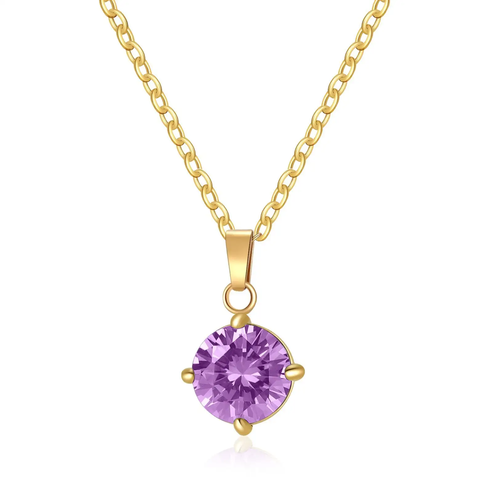 Stainless Steel CZ stone necklace with different colors gold necklace silver pendant setting CZ for women