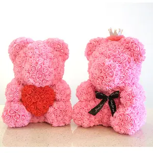 Al por mayor pe Rosa oso de peluche de san Valentín osos de peluch al por mayor de alta calidad de oso de peluche flor artificial oso de flor