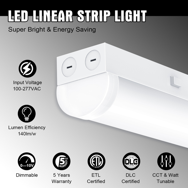 4ft 8ft LED Shop Fixture 30-80W US Warehouse ETL DLC UL LED Industrial Batten Strip Lighting Smart Led Linear Lamps Tube Lights