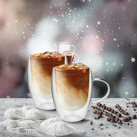 Tasses à café en verre à double paroi 350 ml, tasses à latte isolées, lot de 2, style sport, compatibles lave-vaisselle, pour la maison