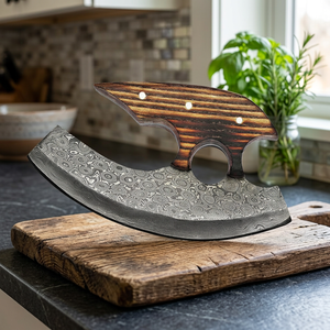 Couteau Ulu Mezzaluna, couteau à pizza traditionnel, lame en bois stabilisé, couteau Ulu - Product Image 2