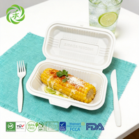 Boîte à lunch jetable en amidon de maïs 9*5 pouces, best-seller, biodégradable, écologique, de qualité alimentaire, conteneur à clapet pour la restauration rapide, boîte à emporter