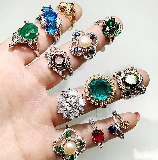 PUSHI anelli gioielli delle donne lotto della miscela di colore naturale zircone big pietra preziosa esagerato dell'annata di fidanzamento delle donne anelli