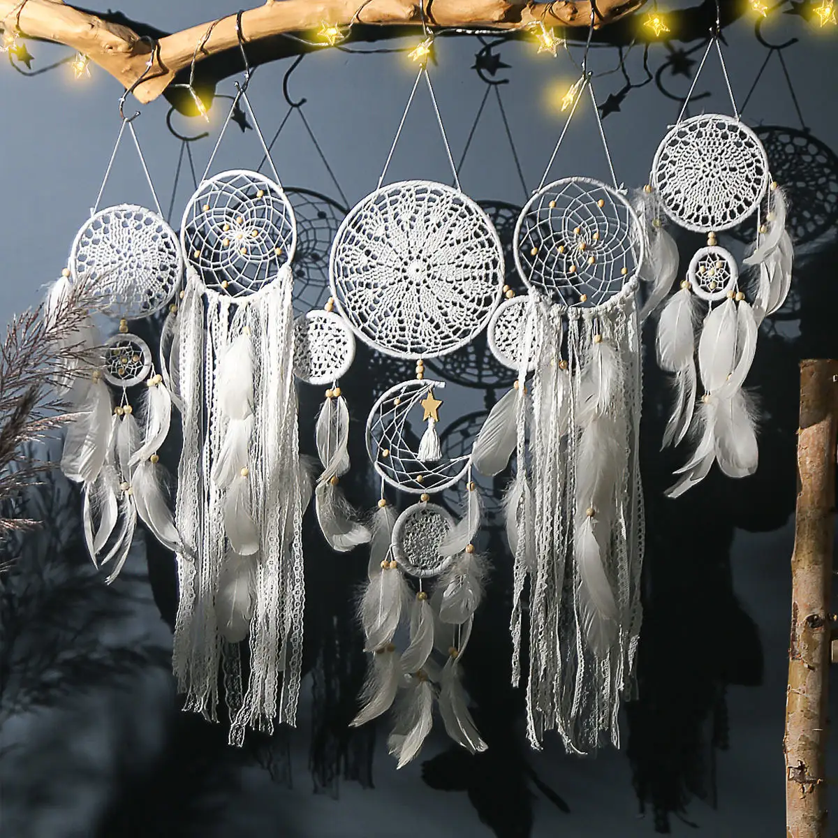 Custom 5 Dream Catchers A Set With Feather Lace Tassel Macrame Wall Hanging Home Decoration Customized Gift Box For Friend
