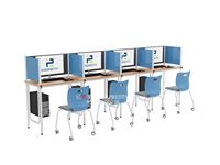 Furnitur kelas sekolah bingkai logam kayu, Set meja komputer ganda dan kursi dengan pemegang CPU