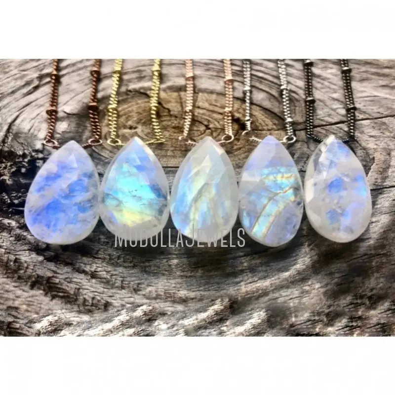 NM41834 Cầu Vồng Moonstone Trang Sức Rose Gold Moonstone Pha Lê Vòng Cổ Teardrop Moonstone Mặt Dây Chuyền Mặt Trăng Đá Vòng Cổ