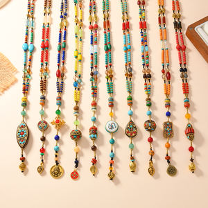 Fabrik verkauf Tibetan Creative Nepal Anhänger Halskette Vintage Multi Stone Ethnische Emaille Türkis Perlen Lucky Long Halskette Geschenk - Product Image 1