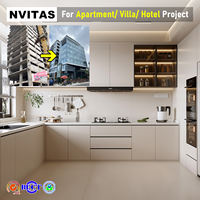 Armoire de cuisine moderne en bois NVITAS, en contreplaqué stratifié blanc, armoire de cuisine modulaire pour hôtel, appartement, villa, projet commercial