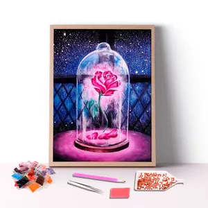 Flor rosa <span class=keywords><strong>de</strong></span> <span class=keywords><strong>noche</strong></span> <span class=keywords><strong>de</strong></span> estrella en botella, <span class=keywords><strong>pintura</strong></span> <span class=keywords><strong>de</strong></span> diamante artesanal por número para adultos, 30x40, 40x50 - Product Image 1
