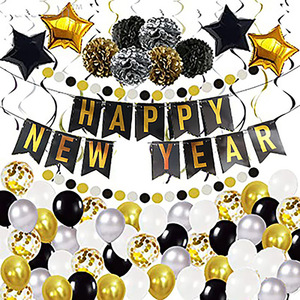 <span class=keywords><strong>2023</strong></span> <span class=keywords><strong>bonne</strong></span> <span class=keywords><strong>année</strong></span> noir or suspendu drapeau ballon ensemble vacances thème fête papier fleur boule spirale pendentif décoration - Product Image 1
