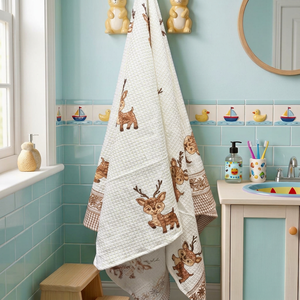 PRABHAVA Cotton <b>Waffle</b> Printed Bath Towel Set Floral Quick Dry Rectangle for Home Bathroom Use - Product Image 1