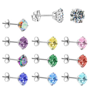 Aretes de Acero Inoxidable 316L al por Mayor, con Cuatro Puntas y Circonita, Incrustaciones de Diamantes de Colores, Diseño de Mariposa, con Pasador Delgado - Product Image 3