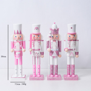 YUELIAN Figurine de soldat casse-noisette en bois rose pailleté faite à la main de 30 cm, ornement pour Noël, Nouvel An, cadeaux, décoration - Product Image 5