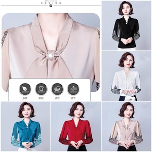 Vintage Bedrucktes Hemd _ Frühling Sommer Kleidung Neue Mode Damen Top <span class=keywords><strong>3</strong></span>/<span class=keywords><strong>4</strong></span> Ärmel Schleifenknoten Chiffon Bluse - Product Image 6