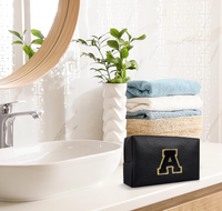Pochette de maquillage personnalisée avec initiale A-Z, petite trousse de toilette en PU avec fermeture éclair pour adolescentes, noire, organiseur de toilette