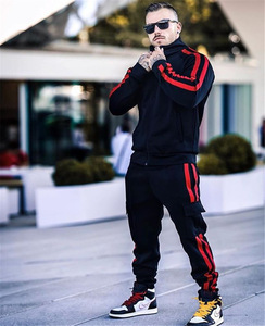 Hochwertige benutzer definierte Seitenst reifen Sport-Trainings anzug 2-teiliges Jogger-Set Design Reiß verschluss Cardigan Gym Winter-Trainings anzüge für Männer - Product Image 6