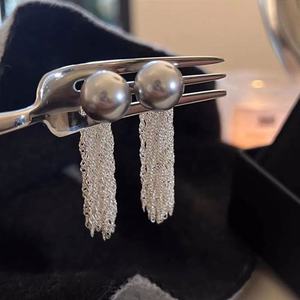 Niche Retro Female Design Pearl Chain Tassel <b>Earrings</b> Versatile <b>Fashion</b> <b>Drop</b> <b>Earrings</b> with Diverse Temperament - Product Image 4