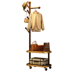 2025 New Style Solid Wood <b>Clothes</b> <b>Rack</b> for Bedroom, Floor Standing, Double Layer Oval Tray for <b>Clothes</b> and Bags - Product Image 5