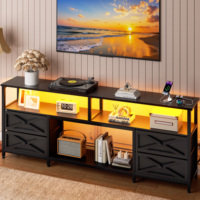 Meuble TV LED RGB avec 4 tiroirs et prise de courant, console multimédia industrielle de 62,9 pouces, centre de divertissement pour téléviseurs de 45 à 75 pouces, salon