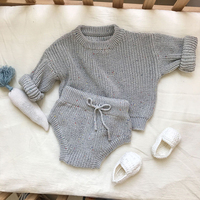 Personnalisé gros 100% coton tricot surdimensionné enfant en bas âge sexe neutre bébé enfants pull moucheté pull ensemble
