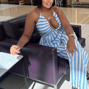 Combinaison sexy à rayures, col halterneck, col en V pour femmes, tendance - Product Image 4