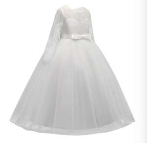 Vestido de Niña para Fiesta de Bodas 2021, Vestido de Princesa de Encaje de Manga Larga para Niñas - Product Image 2