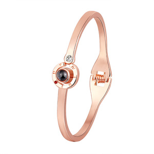 DDA2141 Romantic I Love You Gold <strong>Bracelets</strong> 100 Different Languages I Love You Bangles Valentine's Day Memory <strong>Projection</strong> <strong>Bracelet</strong> - Product Image 1