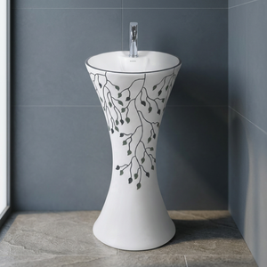 Lavabo sur pied moderne pour la maison et l'hôtel, en céramique noire et blanche, articles sanitaires - Product Image 5