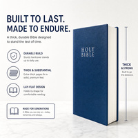 Bible personnalisée à couverture rigide en carton bleu marine avec titre estampé à chaud blanc, reliure cousue Smith, marqueur à ruban, Bible cadeau