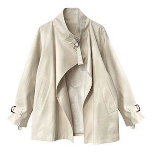 Manteau trench pour femme, style britannique, col montant, ample, court, lettres, veste ouverte, fourrure de lapin, polyester, nouvelle collection automne 2025 - Product Image 5