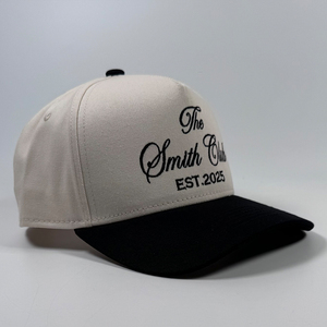 Sombrero de Vaquero Unisex de Alta Calidad, Personalizado con Bordado Cursivo, Beige y Negro, <span class=keywords><strong>Gorras</strong></span> de Camionero para Boda, <span class=keywords><strong>Gorras</strong></span> Estructuradas de Algodón de Perfil Medio - Product Image 4
