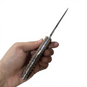 Cuchillo de acampada de hoja fija con punta de caída, de acero de Damasco, para caza, supervivencia, herramienta de bricolaje para exteriores, hoja recta de 20 cm, mango de madera Pakka azul - Product Image 3