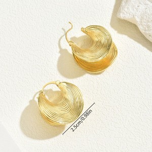 Pendientes de tuerca de aleación con diseño de abanico vintage exagerado y rayas irregulares dobles, estilo INS, regalos de joyería para mujer - Product Image 5