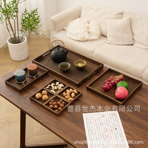 Bandeja de Té de Madera Maciza Mu Yujia, Rectangular, de Madera de Paulownia, con Pátina Decorativa, para Uso Doméstico, Estética Zen - Product Image 4