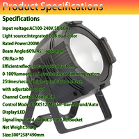 Projecteur PAR COB 200W à refroidissement silencieux, blanc chaud, 60 faisceaux, sans scintillement, gradation, contrôle DMX512, design innovant pour le théâtre