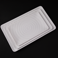 Assiette rectangulaire en mélamine blanche, écologique, rayée, élégante, incassable, compatible lave-vaisselle, pour hôtel