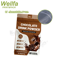 Sachet personnalisé en aluminium à fond plat de 1 kg pour poudre de cacao et chocolat, qualité alimentaire, avec fermeture éclair refermable