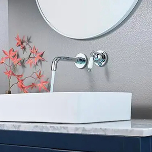 Rubinetto Moderno Ecologico a Parete per Lavabo, Finitura Cromata, Monocomando, 2 Fori, Accessorio per Bagno - Product Image 4