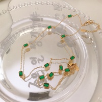 2024 nouveaux bijoux élégants en acier inoxydable vert pierre précieuse carré émeraude zircon collier personnalisation