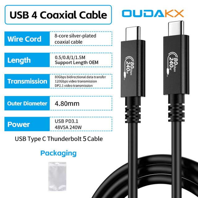 Factory OEM USB4.0 Cable 8K Video USB Type C PD 5A 240W Fast Charging Aluminum Alloy CE Certified Data Cables for Laptop Tablet
