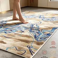 Tapis moderne en nylon marron et bleu à lignes de contour, imprimé sur mesure, antidérapant, à poils ras, pour projets commerciaux, hôtels, halls et bureaux