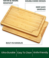 Planches à découper en bois pour la préparation et le service des repas en cuisine, ensemble de planches de service en bambou avec rainures profondes pour le jus et poignées latérales