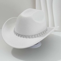 Chapeau de cowboy en feutre blanc en gros avec franges en strass argentés pour enterrement de vie de jeune fille ou fête nuptiale