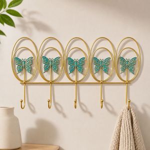 Butterfly <b>Wall</b> Hooks Gold Iron 5 Hooks No Drilling Entryway Bathroom <b>Storage</b> - Product Image 3