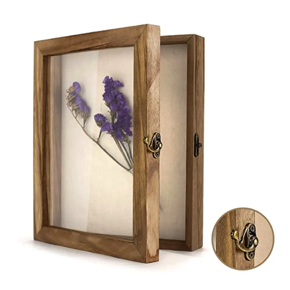 Wooden Display Case Solid Wood Frame with Linen Photos Memory Box Wooden Shadow Box Frame