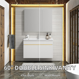 Modern 60\" Double Sink Bathroom Vanity LED <strong>Bath</strong> Mirror Four Seasons Design Solid Wood <strong>MDF</strong> Case Lacquer Door <strong>Panel</strong> for Villas - Product Image 3